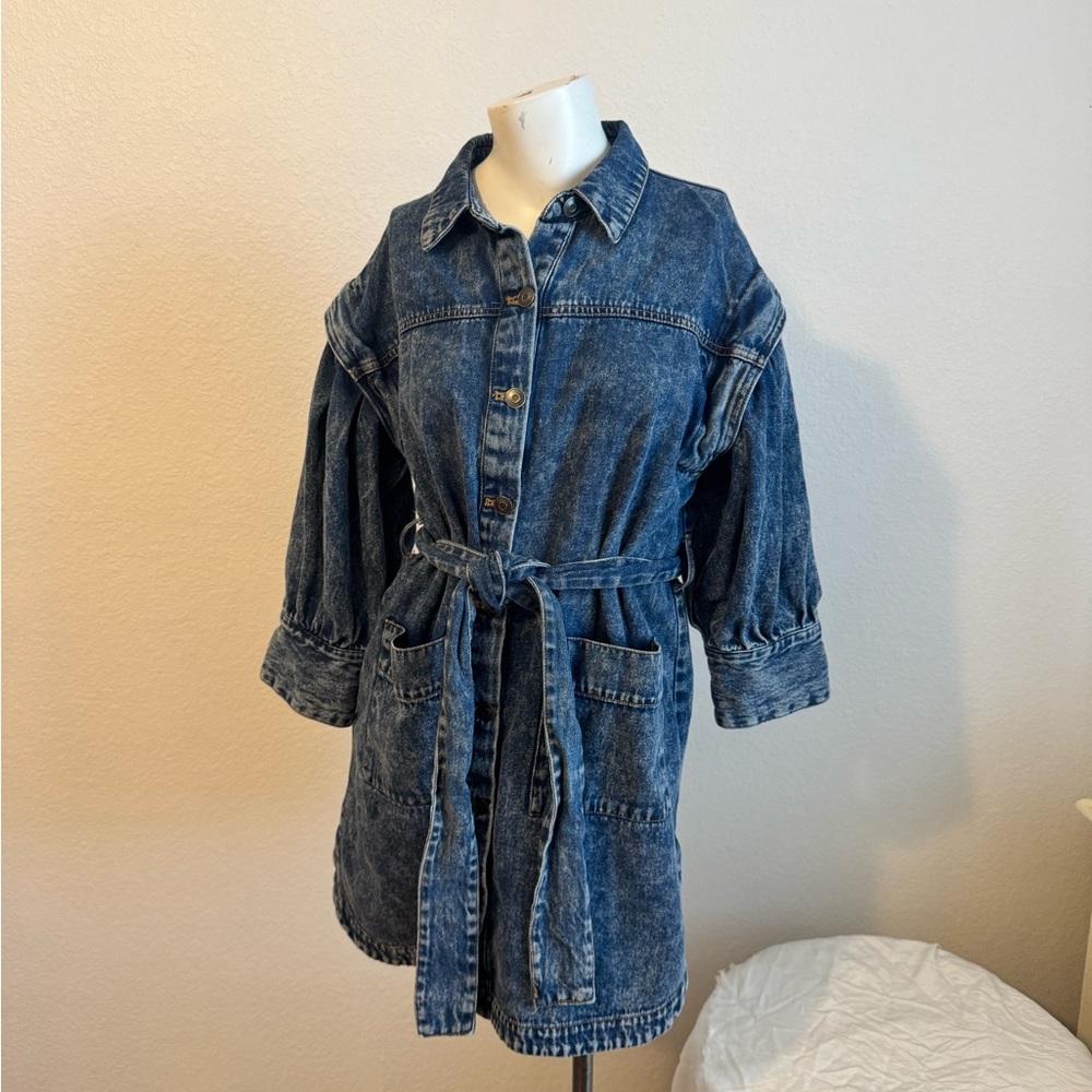 Women's Long Sleeve Denim Belted Dress